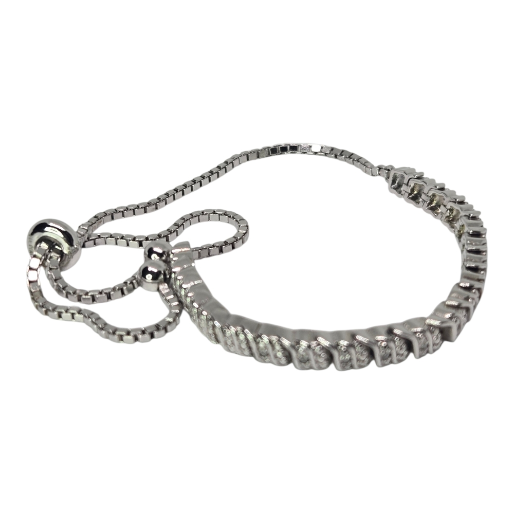 Women's Genuine Diamond Bolo Bracelet 925 Sterling Silver 10.27g Adjustable Size